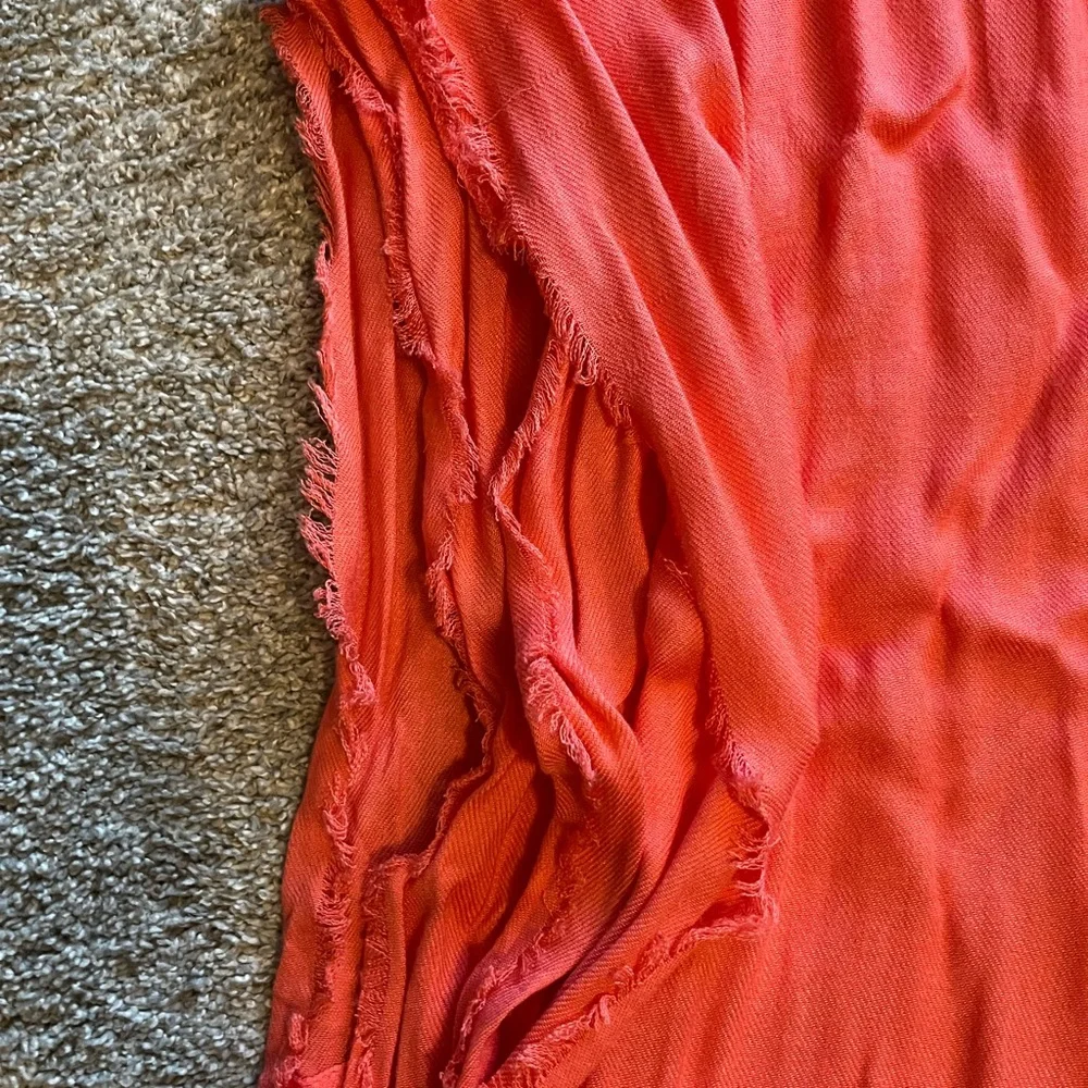 Women’s Coral Infinity Scarf with Fringe Edges - Picture 4 of 5